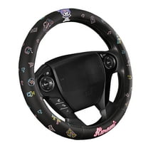Kuromi Steering Wheel Cover, Official Sanrio Car Steering Wheel Cover with Universal Size 14.5-15.5, Cute Kawaii Black Steering Wheel Cover for Women, Kuromi Car Accessories (Kuromi Black)