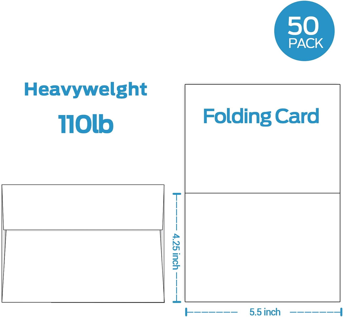 Blank White Cards and Envelopes 50 Pack - 4.25" x 5.5" Heavyweight Folded Cardstock and A2 Envelopes for DIY Greeting Cards Wedding Birthday Invitations Baby Shower Thank You Cards and More