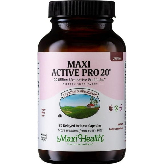 Maxi Health Active Pro 20 – Probiotics for Adults, 15 Strains, Digestive Health Support – 60 Capsules