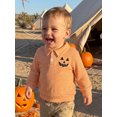 thumbnail image 4 of RUINIXCW Toddler Baby Boy Girl Halloween Shirts Outfit Infant Baby Boys Girls Fall Sweatshirt Clothes Pumpkin Grimace Ghost Long Sleeve Waffled Striped Lapel Half Button Pullover Shirt Tops, 4 of 9