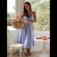 thumbnail image 4 of Vestido de Verano con Cuello en V para Mujer, A Rayas, Estilo Bohemio, para Playa, con Tirantes Finos y Lazo en la Espalda. Azul XL, 4 of 10