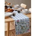 thumbnail image 3 of Spring Floral Burlap Cotton Table Runner 13x48 Inches Long, Blue Plaid Botanical Flowers Butterfly Farmhouse Table Runners, Outdoor Dining Tablecloths Decor for Baby Shower/Party/Wedding, 3 of 6