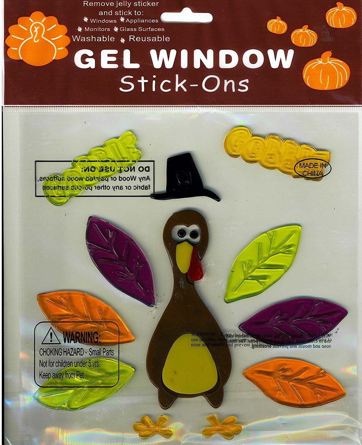 Thanksgiving Gel Window Clings Traditional Thanksgiving Turkey with Happy Thanksgiving Saying Nantucket Distributing 1 Pack 
