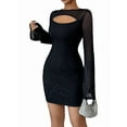 thumbnail image 2 of Women Mesh Dress Sparkly Long Sleeve Crew Collar Bodycon Dresses Party Night Club Outfits, 2 of 9