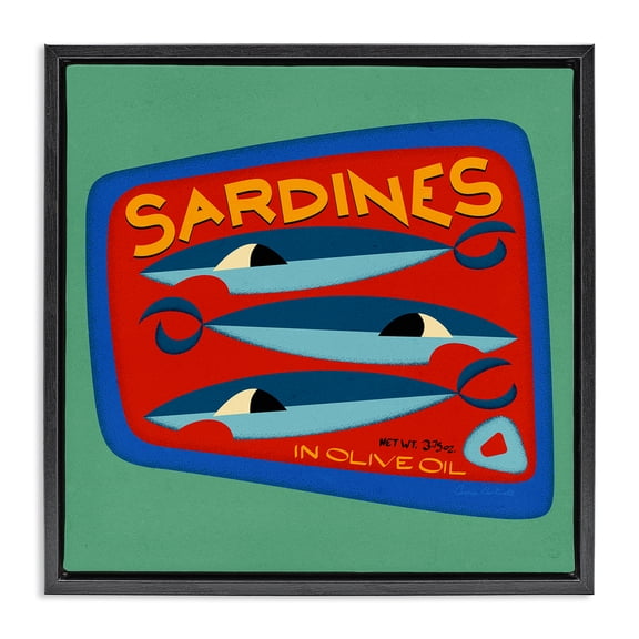 Stupell Industries Modern Bold Sardines Can Black Floating Frame Canvas Art, 18 x 18, by Carrie Cantwell