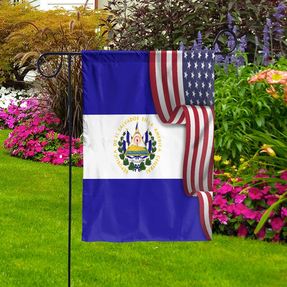 Flag Waving American Flag El Salvadorian El Salvador U.S.A Friendship Patriotic Proud Garden Flag, Double-Sided Decorative Outdoor Flag, Patriotic Polyester Yard Flag 12 x 18 in