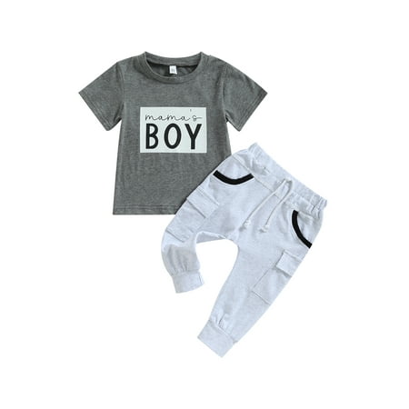 

Bagilaanoe 2pcs Toddler Baby Boys Long Pants Set Letters Print Short Sleeve T-Shirt Tops + Trousers 6M 12M 18M 24M 3T 4T Kids Casual Outfits