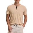 thumbnail image 1 of Camisetas Henley para Hombre INSPIRE CHIC, Casual de Verano, de Manga Corta, con Botones, Básica, Talla L, Caqui, 1 of 6