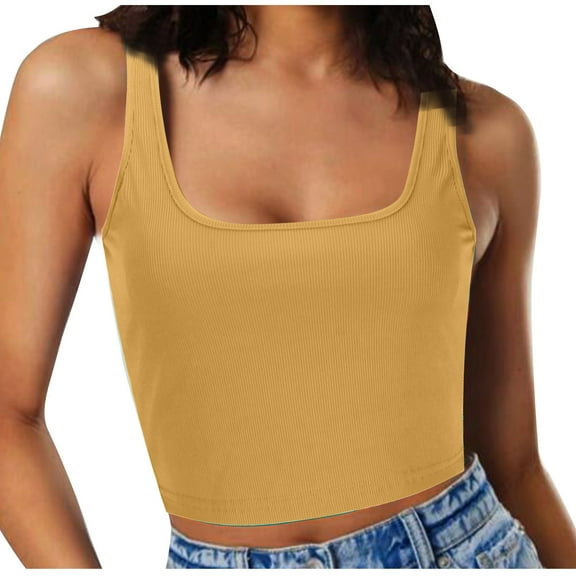 lmcalzta Ribbed Knit Tank Tops for Women Summer Square Neck Slim Fitting Crop Going out Tops Solid Color