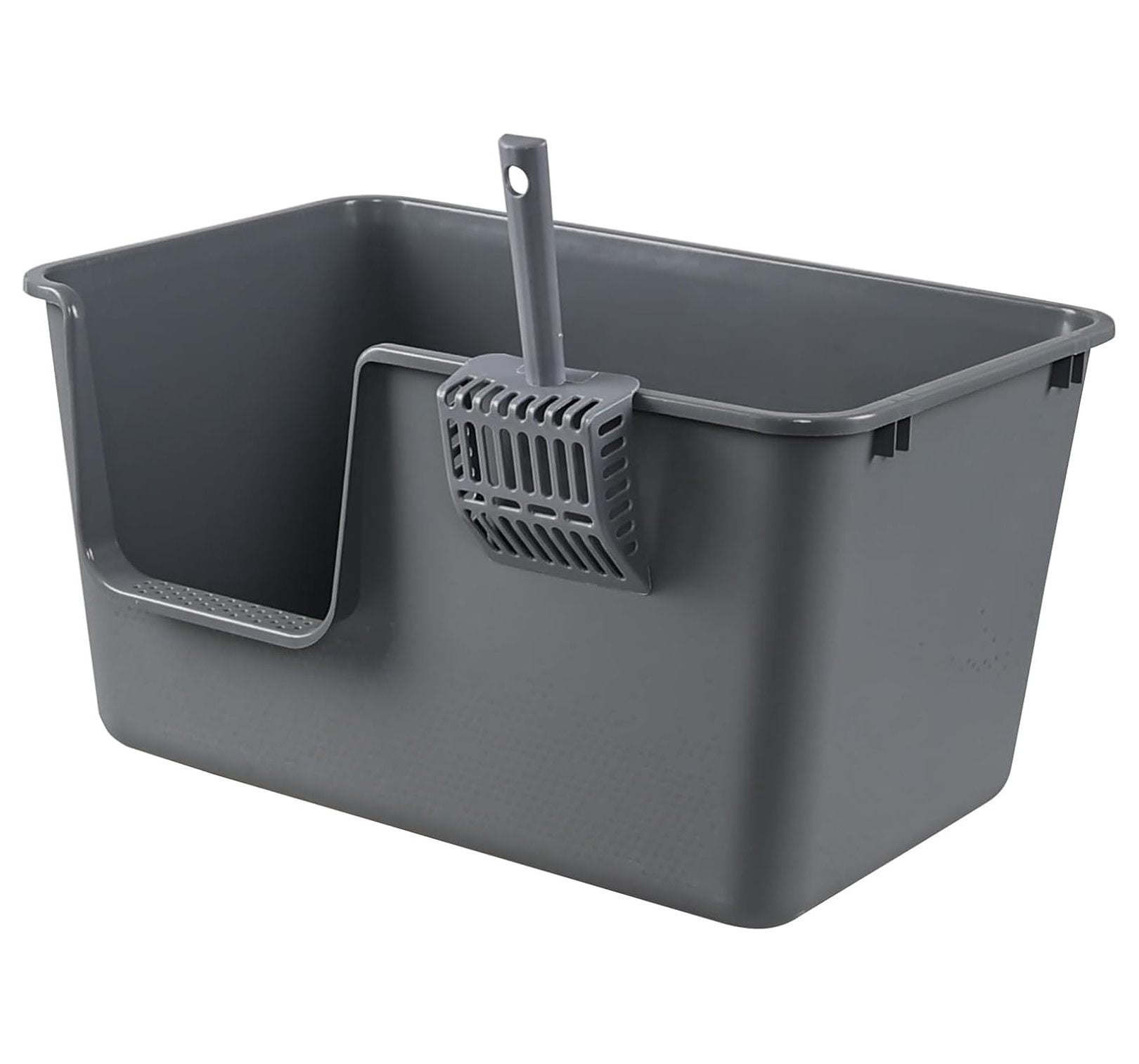 Cat Litter Boxes 2-Pack, Large High-Sided Plastic Cat Litter Pan, Gray - 24.4x15.2x12.7 Inch - Open Top Cat Toilet for Cats & Small Dogs