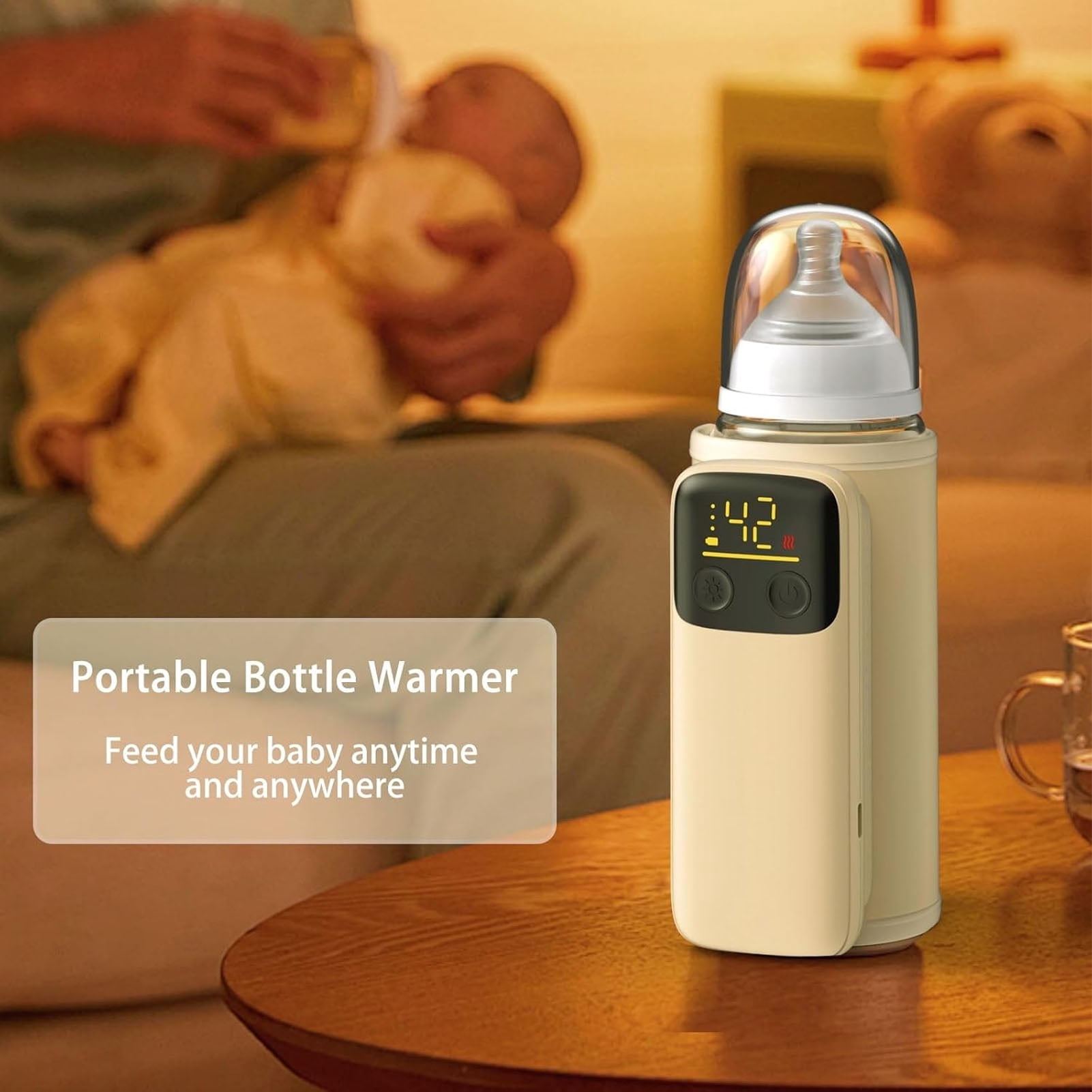 Riousery Portable Baby Bottle Warmer with LCD Screen, 6000mAh Battery Powered Travel Milk Heater 6 Gears Temp Control (37°C-55°C / 98.6°F-131°F)