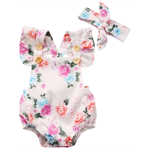 Newborn Baby Kid Girl Floral Romper Jumpsuit Bodysuit Infant Clothes Outfit Set Sunsuit 0-24M