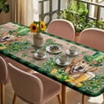 thumbnail image 3 of St Patricks Day Table Cloths for 8 Foot Rectangle Tables, Watercolor Dogs Green Shamrock Wood Grain Patio Waterproof Elastic Fitted Tablecloths, Washable Rectangular Table Cover for Camping, 3 of 8