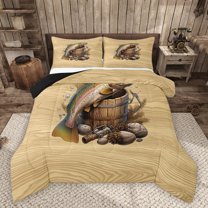 Homewish Teens Boys Girls Pike Fish Bedding Comforter Set 2pcs,Abstract Vintage Cabin Aesthetic Twin Comforter Sets Microfiber,Fishing And Hunting Breathable Bedding Set,Lightweight Room Decor