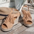 thumbnail image 4 of Viluyesy Womens Platform Sandals, Fashion Tassel Ankle Strap Peep Toe Thick Sole Wedge Dressy Shoes Khaki US5.5, 4 of 7