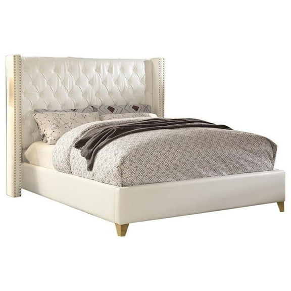 Maklaine Contemporary Solid Wood and Vegan Leather King Bed in White