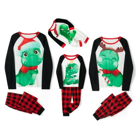 

Gwiyeopda Parent-Child Christmas Pajama Set Long Sleeve Dinosaur Nightwear Sleepsuit Loungewear PJS