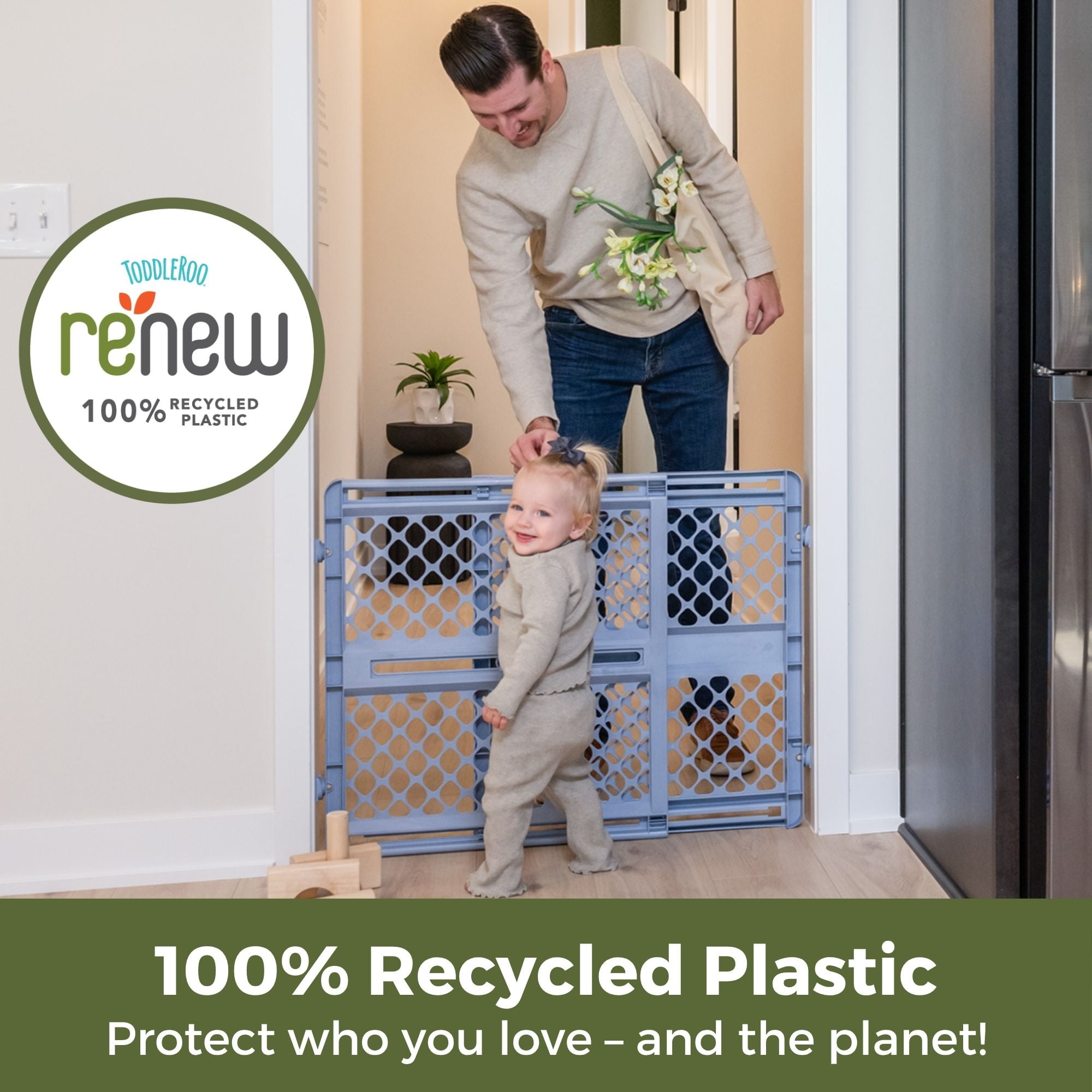 Toddleroo by North States Renew 100% Recycled Plastic Gate for Babies and Toddlers, Blue