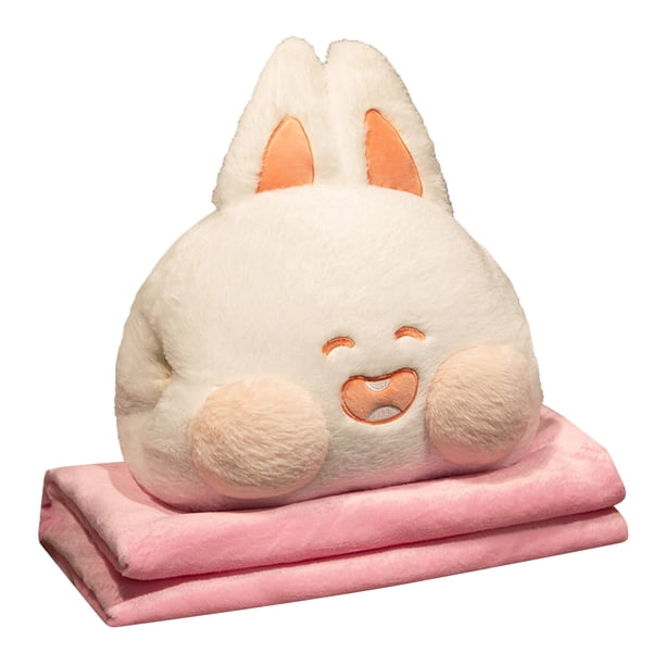 Juego de almohadas con manta de viaje de animales de peluche, almohada para abrazar de felpa suave, lindo juguete de peluche con diseño de calentador de manos para viajes, hogar, oficina, co