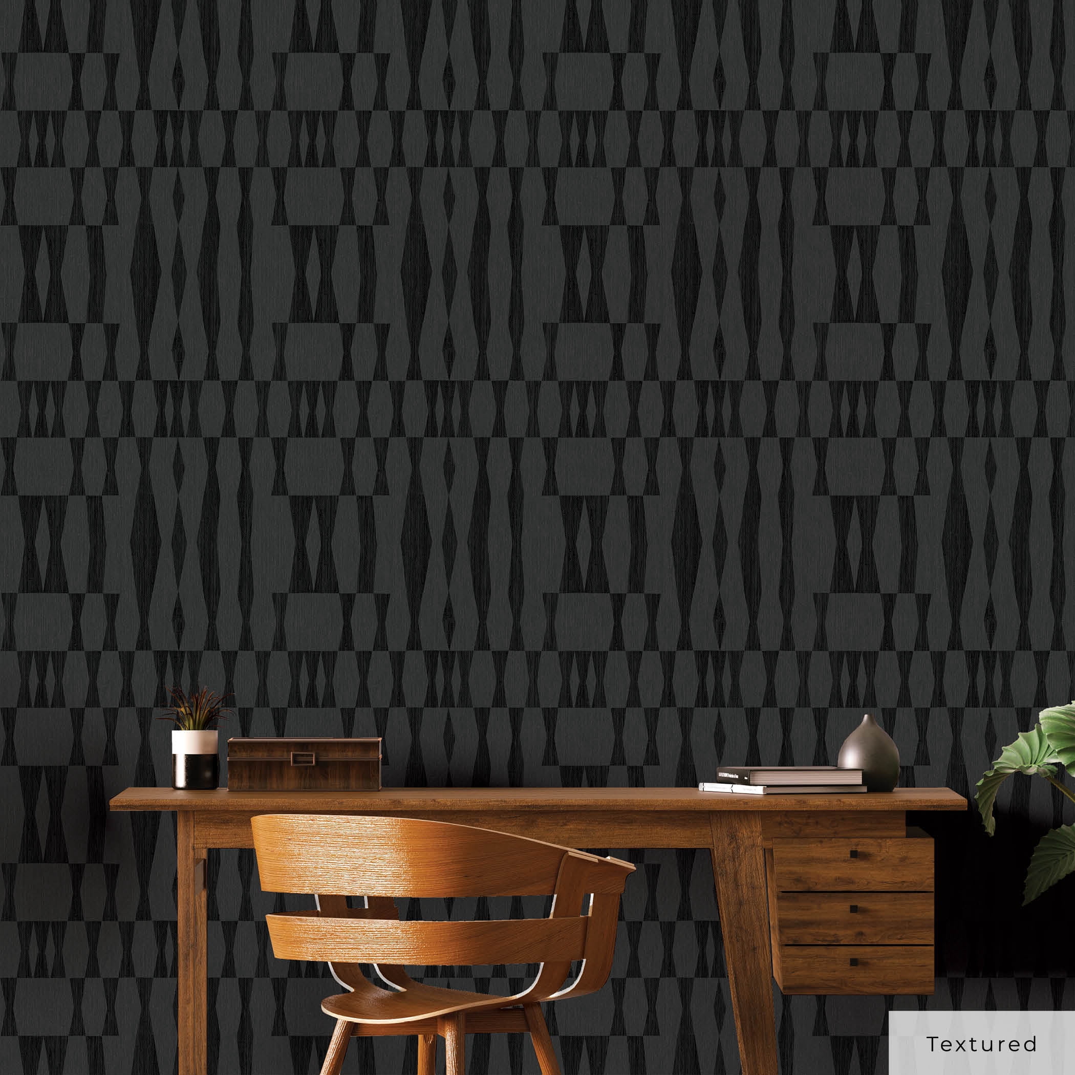 Tempaper Textured Faux Grasscloth Geo Grey Peel and Stick Wallpaper, 20.5" x 16.5'