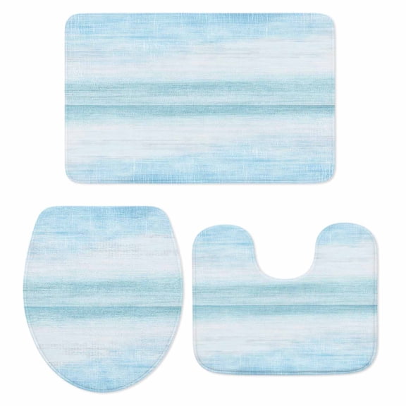 Gradient Aqua Blue Bath Mat 3 Piece Bathroom Rug Set, Modern Rustic Minimalist Pastel Solid Non Slip Bath Rug Contour Mat and Toilet Lid Cover, Absorbent Shower Mats Soft Bath Rugs and Mats Sets