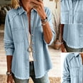 thumbnail image 6 of Denim Jackets for Women Tassel Brushed Long Sleeve Button Up Casual Open Front Jean Coat with Pockets, 6 of 9
