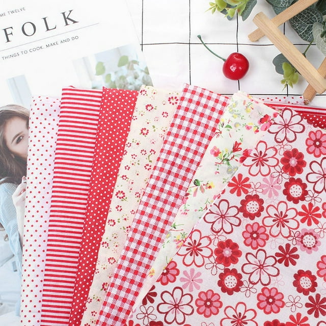 FAGINEY 7 Pcs Tissu Coton Carré Fleur Pré-Découpé DIY Patchwork Tissu Série Fleur Rouge