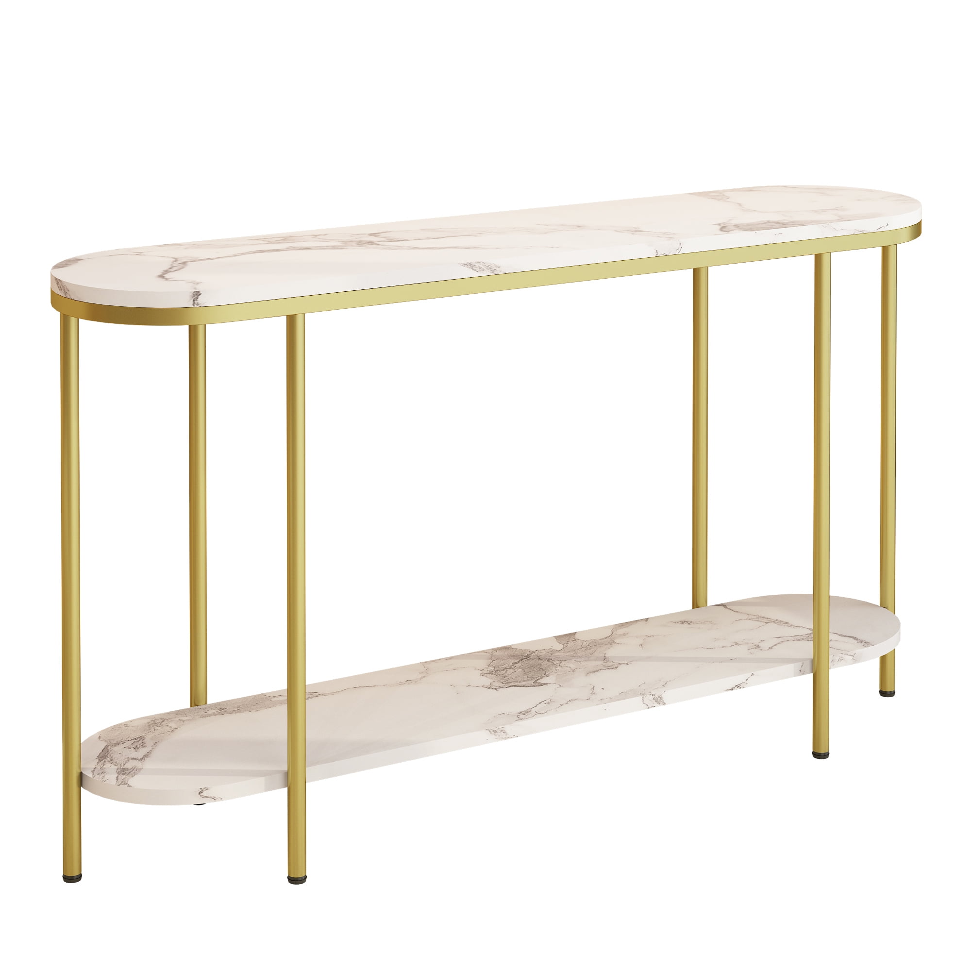 Ktaxon Modern Oval Console Table Entryway Table, 2-Tier Narrow Table Stylish Ideal for Foyer Living Room, Durable Easy to Clean Multifunctional Design