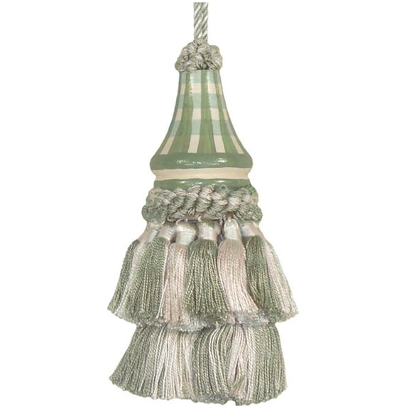 Tassel Sage Checks Green Pair Polyrayon Carved Wooden Head Wood New Hand- JK-510