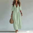 thumbnail image 5 of Guieoi Womens Dresses Fall Plus Size V-Neck Loose Casual Short-Sleeve Button-Down Dress Green XL, 5 of 7