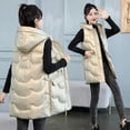thumbnail image 3 of Chaleco grueso con capucha para mujer, abrigo sin mangas, talla grande, largo, cálido, chaleco de algodón, Tops de invierno, nuevo, 2022, 3 of 4