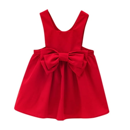 

T Shirt Dress Kids Toddler Baby Girls Sleeveless Solid Bowknot Suspender Skirt Princess Dress Outfit Clothes Christmas Dress