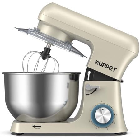 

Stand Mixer KUPPET Stainless Steel Mixer 6.5-QT kitchen Mixer 6-Speeds Tilt-Head Food Mixer with Dough Hook Wire Whip & Flat Beater Splash Guard for Home Cooks Electric Mixer Almond Cream