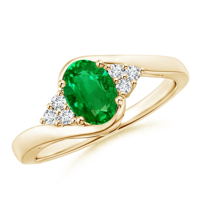 Angara - May Birthstone Ring - Oval Emerald Bypass Ring with Trio ...