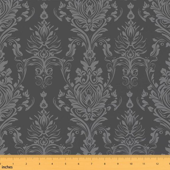 Erosebridal Grey Damask Fabric by the Yard 1 Yard, Victorian Floral Pattern Home Decor Fabric by the Yard