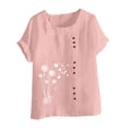 thumbnail image 4 of UPPADA Women Button Down Linen Shirts Summer Loose Fit Crewneck Short Sleeve Blosues Vintage Leaf Print Tops for Daily Vacation Wear Pink,S, 4 of 5