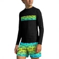 thumbnail image 3 of Odeerbi 3-14 Años Chicos 2 Piezas de Manga Larga Rash Guard Conjunto Hawaiano Upf 50 + Traje de Baño de Surf Seco Rápido Con Pantalones Cortos de Tabla, 3 of 7
