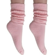 AWS/American Made 2 Pairs Extra Long Cotton Slouch Socks Shoe Size 5 to 10 (Neon Pink)