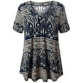 thumbnail image 1 of Womens Floral Boho Henley Short Sleeve V Neck T-Shirt Pleated Casual Flowy Tunic Blouse Tops Summer Paisley Print Shirt, 1 of 2