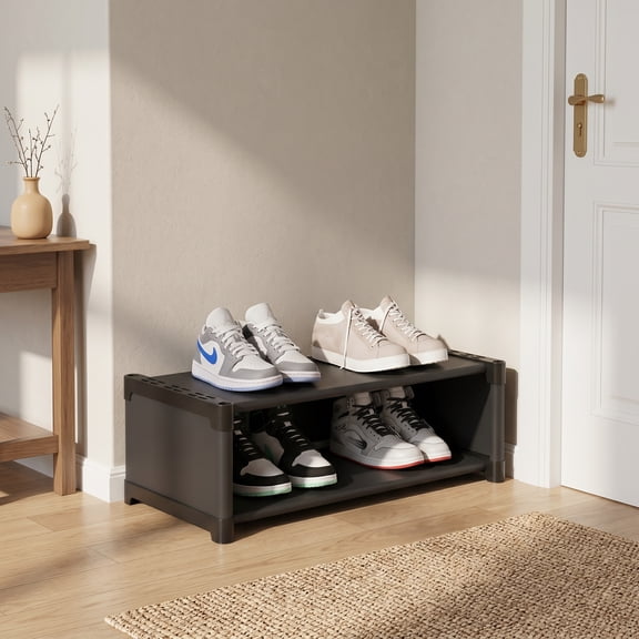 Yangxin Stackable 2-Tier Metal Shoe Rack – Durable Small Shoe Organizer for Entryway, Closet, Garage & Front Door