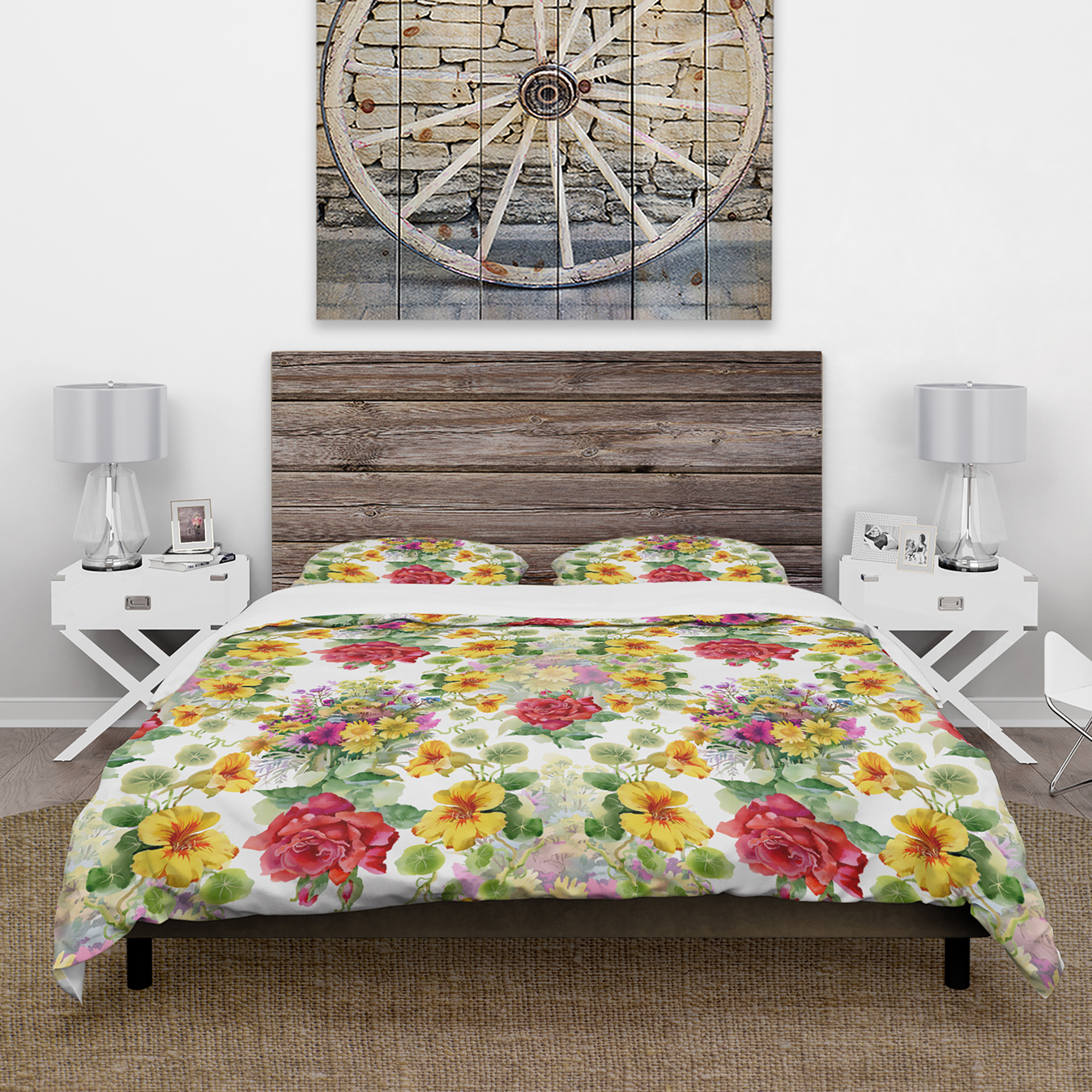 Designart 'Blooming Red Roses And Hibiscus' Floral Duvet Cover Set