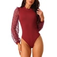 thumbnail image 1 of INSPIRAR CHIC Body de Cuello Alto para Mujeres, Elegante Body de Lunares con Mangas Largas de Malla Transparente, Ajuste Slim, Talla XL, Rojo Oscuro, 1 of 5