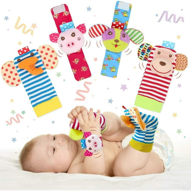 Sonajero suave para bebés, sonajero para muñecas y pies, juego de calcetines, sonajero para manos y brazos, accesorio para pies y tobillos para recién nacidos, niños y niñas.
