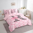 thumbnail image 3 of Homewish Fashion Monogrammed Girls Twin Bedding Sets 7-Piece, Kawaii Pink Damask Bedding Comforter Set, Bow Initial R Letter Reversible Sheet Sets, Super Cozy Room Decor, 3 of 7