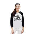 thumbnail image 2 of Thread Tank Anti Social Butterfly Unisex 3/4 Sleeves Baseball Raglan White Black X-Small, 2 of 4