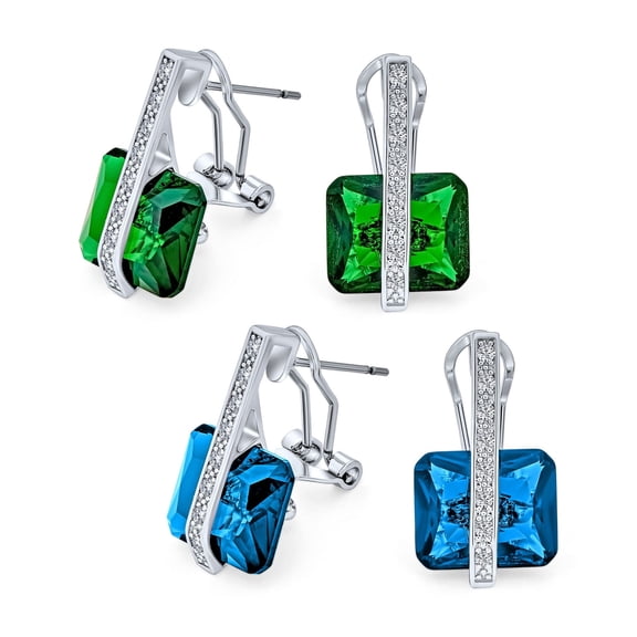 Bling Jewelry Womens Set of 2 Art Deco Multicolor Square CZ Dangle Chandelier Earrings Silver Plated