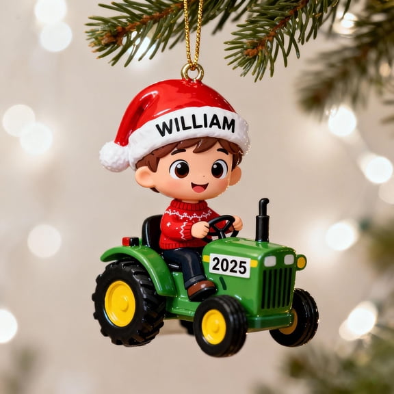 Personalized 3D Tractor Ornament – Custom Christmas Gift for Kids & Grandkids