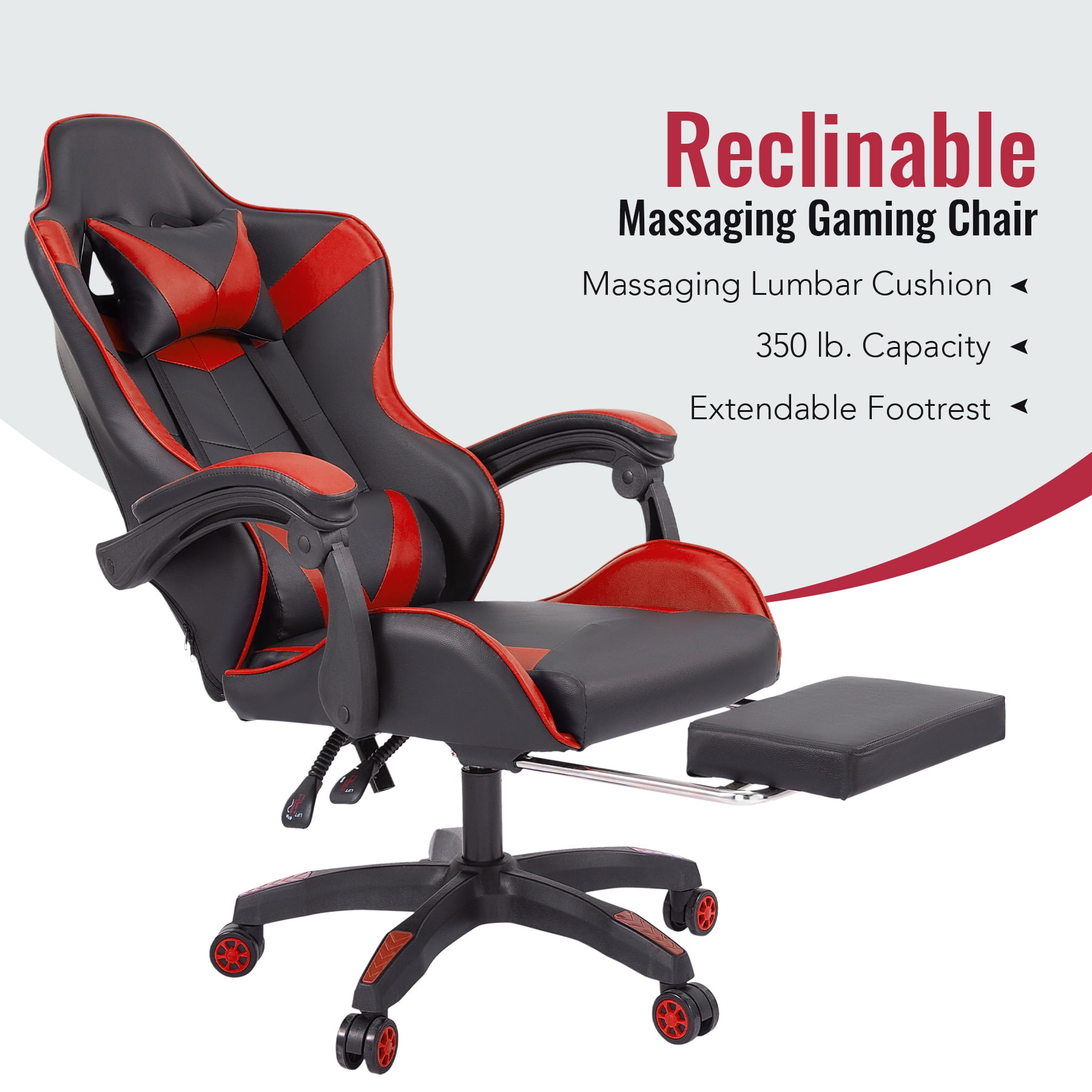 Preenex Reclining Leather Gaming Chair Ergonomic Support High Back Massage Wheels Red Walmart Canada