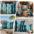 thumbnail image 5 of Teal Ombre Outdoor Waterproof Pillow Covers, Abstract Art Moire Ocean Waves Decorative Rectangle Throw Pillowcase Sofa Cushion Sham for Patio/Couch/Chair, 20"x12" 2 Pack, 5 of 8