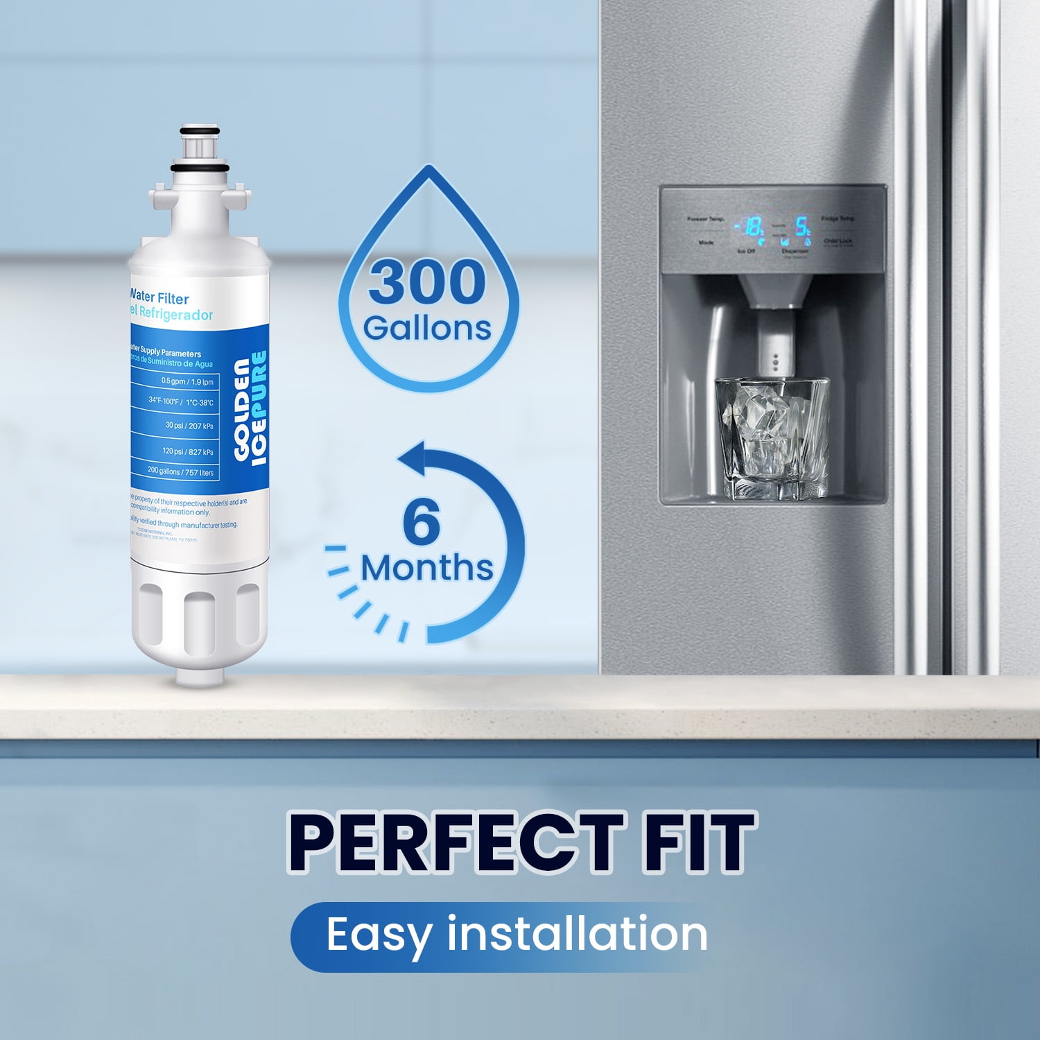GOLDEN ICEPURE RWF1200A Replacement for LG LT700P 469690, ADQ36006101, ADQ36006102 Refrigerator Water Filter 4Pack